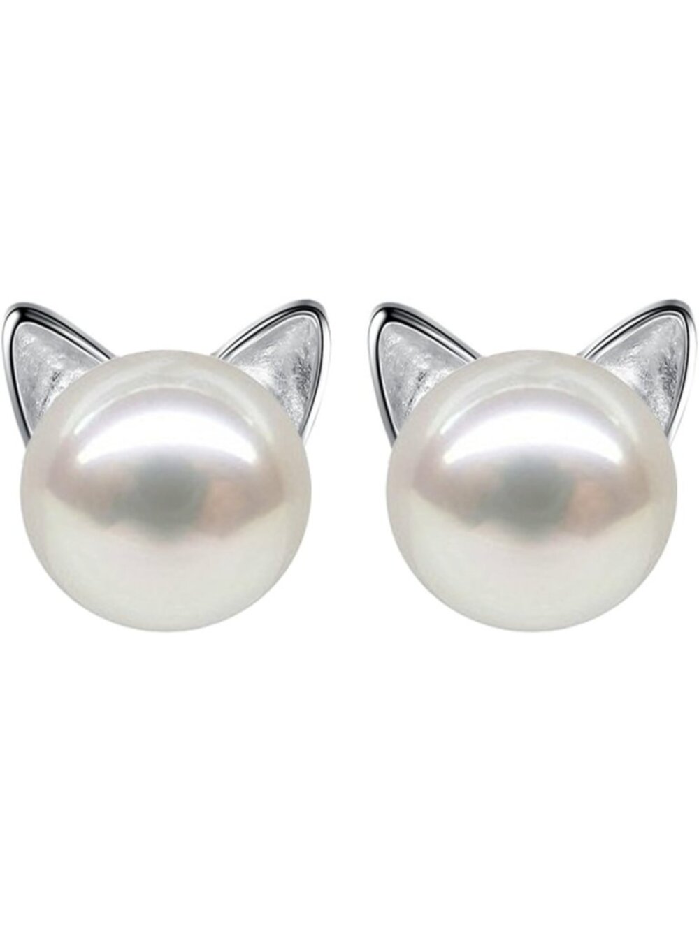 Sterling Silver Cat Stud Earrings with Pearl - Perfect Gift for Cat Lovers